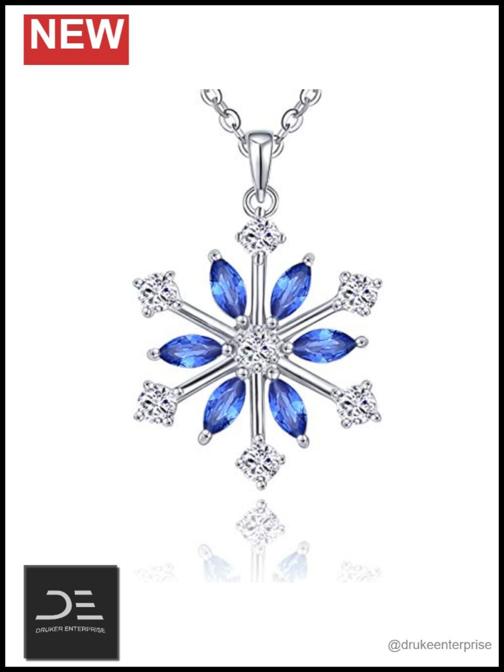 925 Sterling Silver White Gold Plated Cubic Zirconia Snowflake Pendant Necklace
